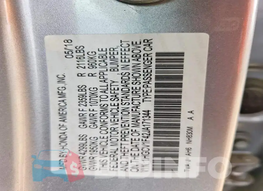 1HGCV1F42JA171344 Photo# 12