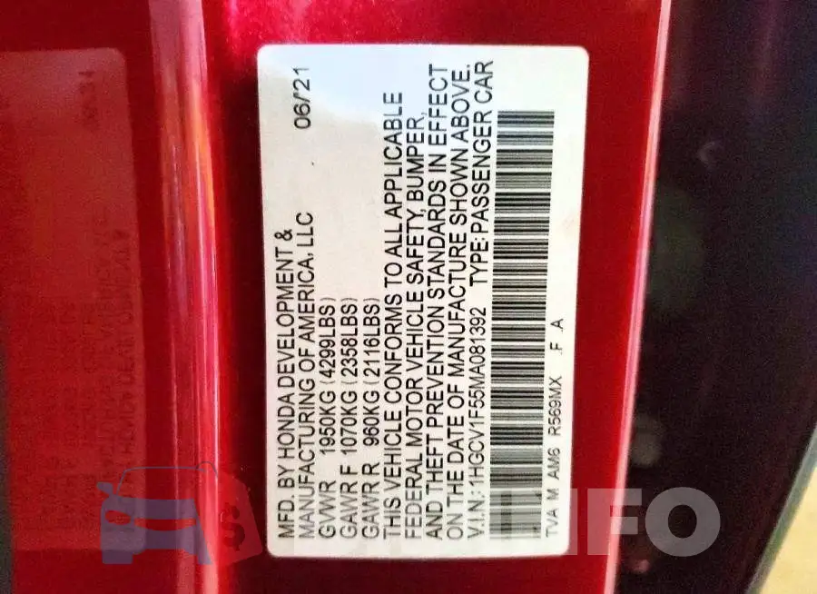 1HGCV1F55MA081392 Photo# 12