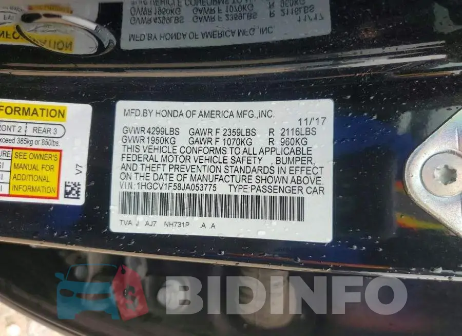 1HGCV1F58JA053775 Photo# 12