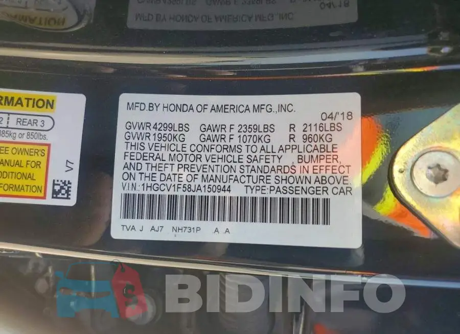 1HGCV1F58JA150944 Photo# 13