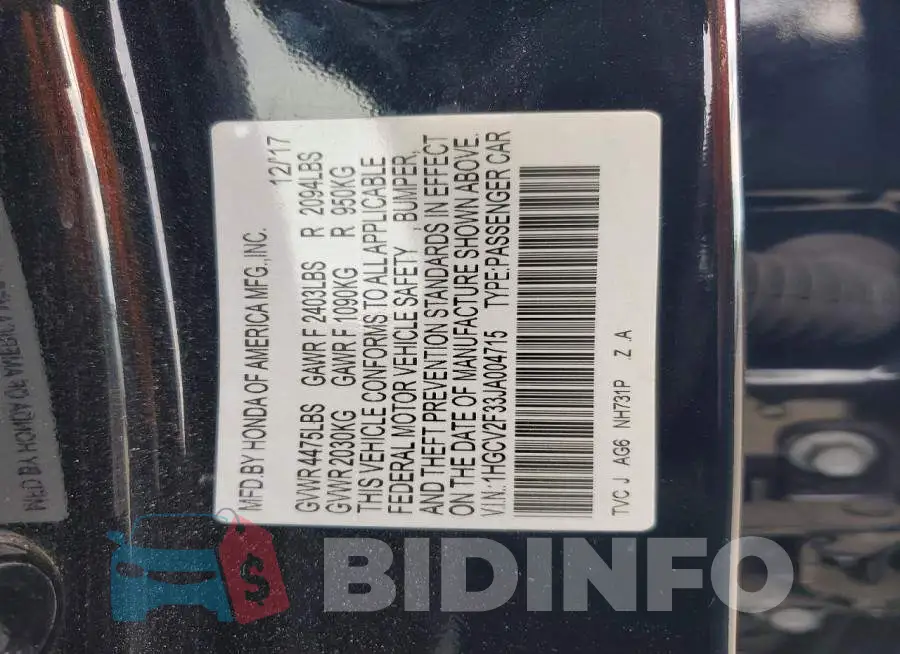 1HGCV2F33JA004715 Photo# 12