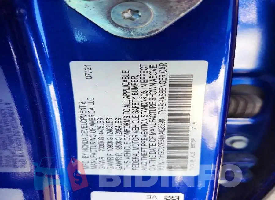 1HGCV2F34MA025898 Photo# 13