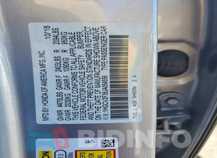 1HGCV2F36JA054556 Photo# 12