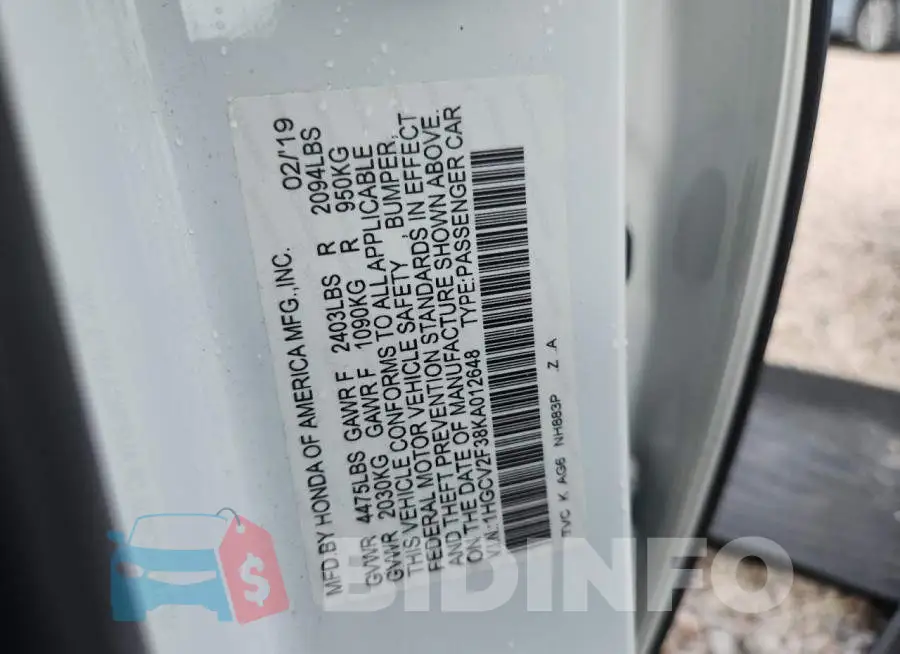 1HGCV2F38KA012648 Photo# 12