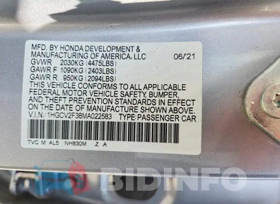 1HGCV2F38MA022583 Photo# 12