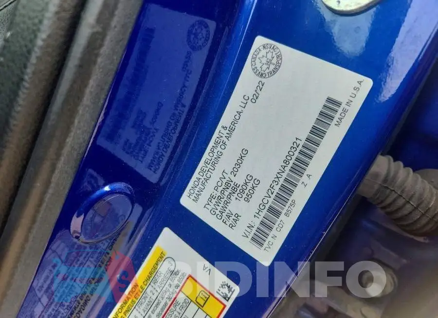 1HGCV2F3XNA800321 Photo# 13