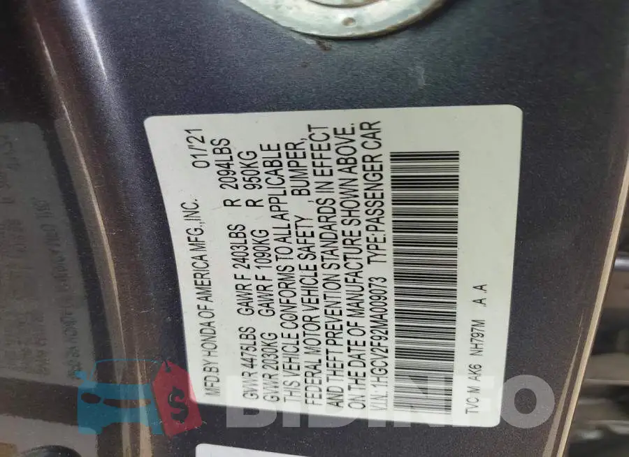 1HGCV2F92MA009073 Photo# 12