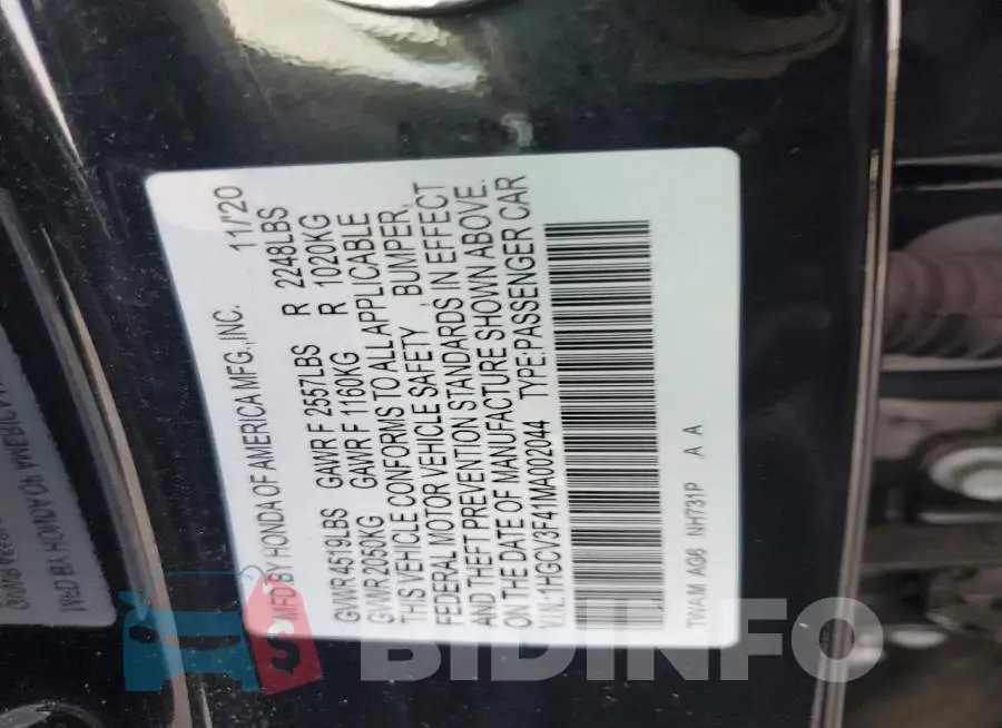 1HGCV3F41MA002044 Photo# 12