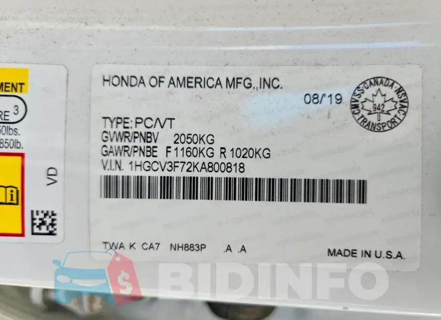 1HGCV3F72KA800818 Photo# 12