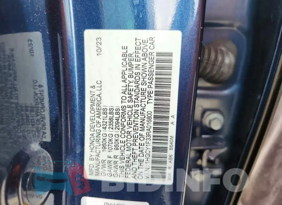 1HGCY1F33RA016800 Photo# 12