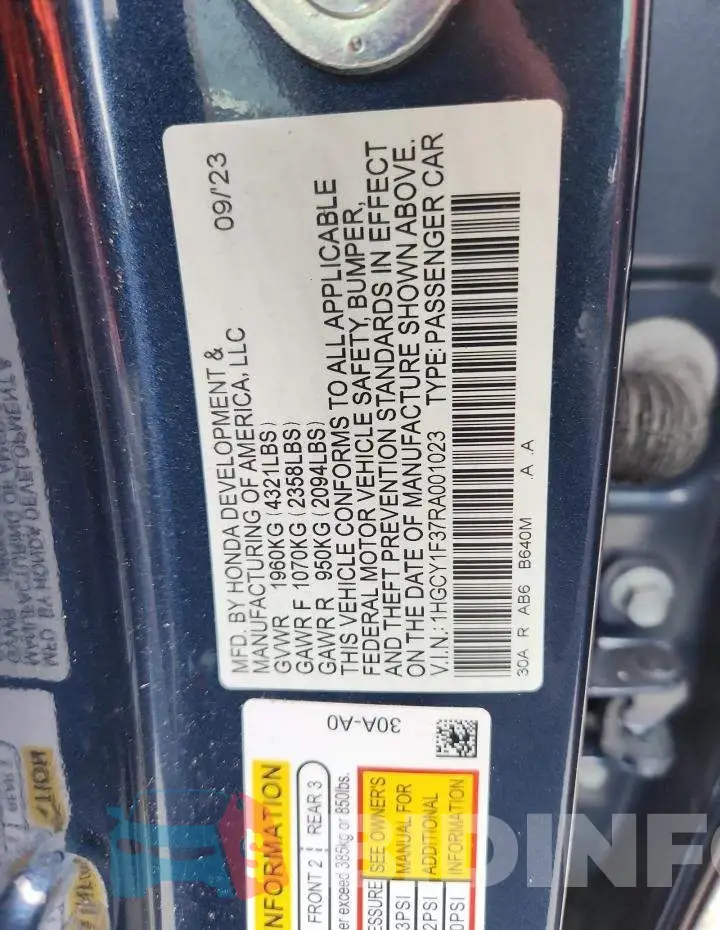 1HGCY1F37RA001023 Photo# 13