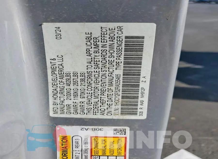 1HGCY2F52RA055465 Photo# 12
