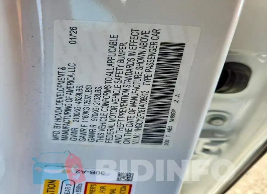 1HGCY2F78TA006912 Photo# 12