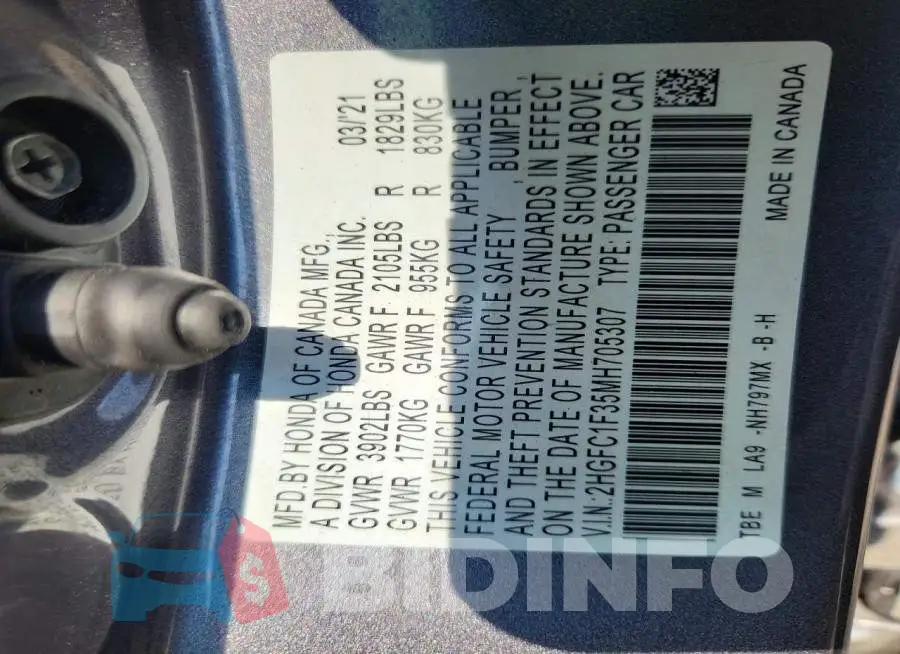 2HGFC1F35MH705307 Photo# 13