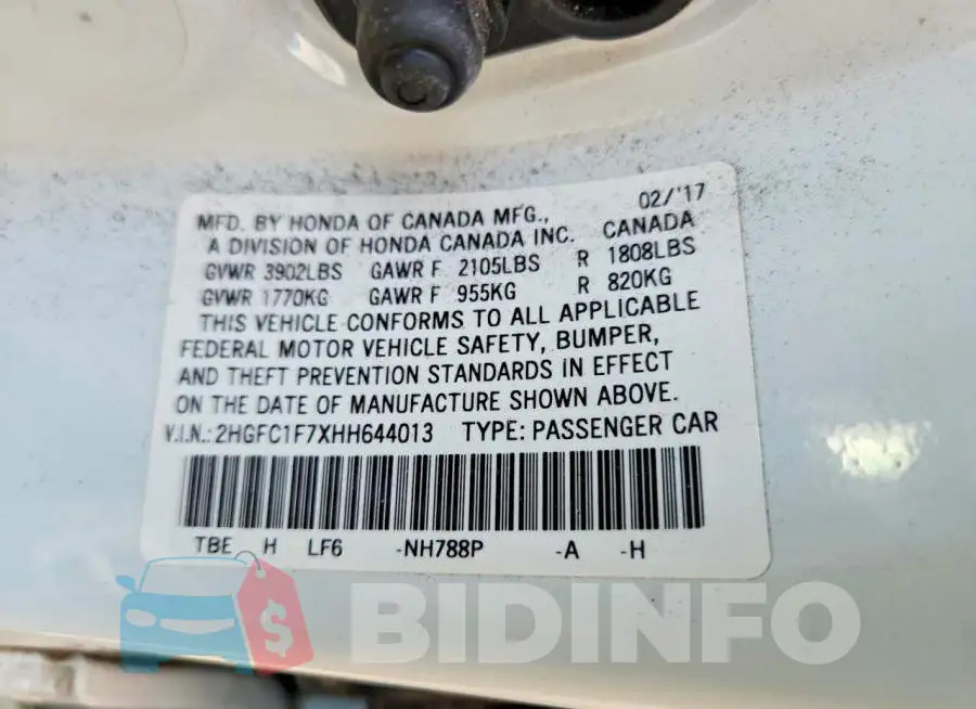 2HGFC1F7XHH644013 Photo# 12