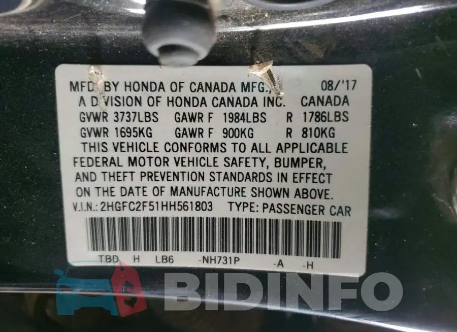2HGFC2F51HH561803 Photo# 13