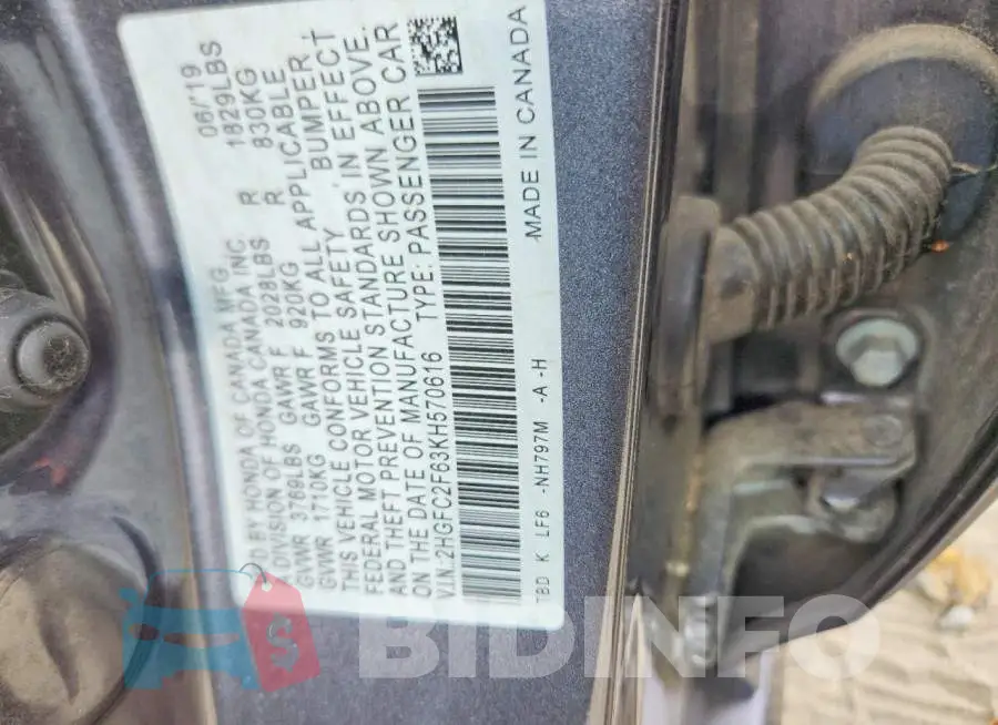 2HGFC2F63KH570616 Photo# 12