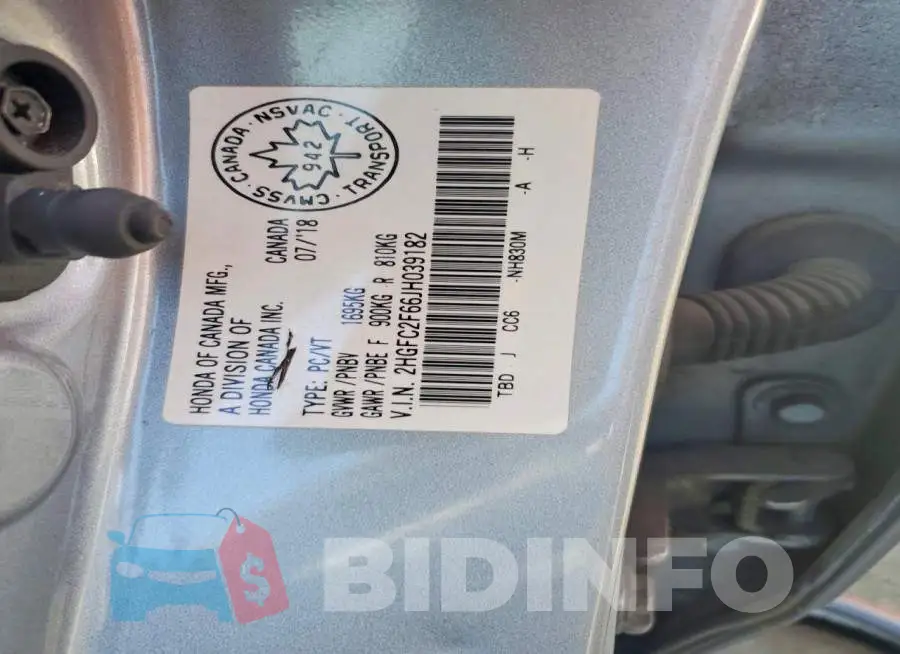 2HGFC2F66JH039182 Photo# 12