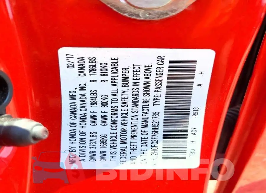 2HGFC2F76HH521735 Photo# 12