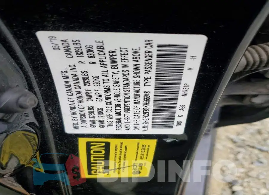 2HGFC2F86KH566948 Photo# 12