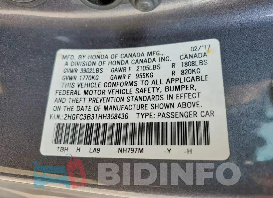 2HGFC3B31HH358436 Photo# 12