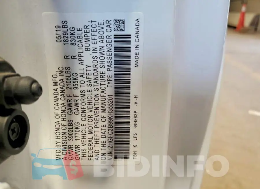 2HGFC3B99KH355201 Photo# 13