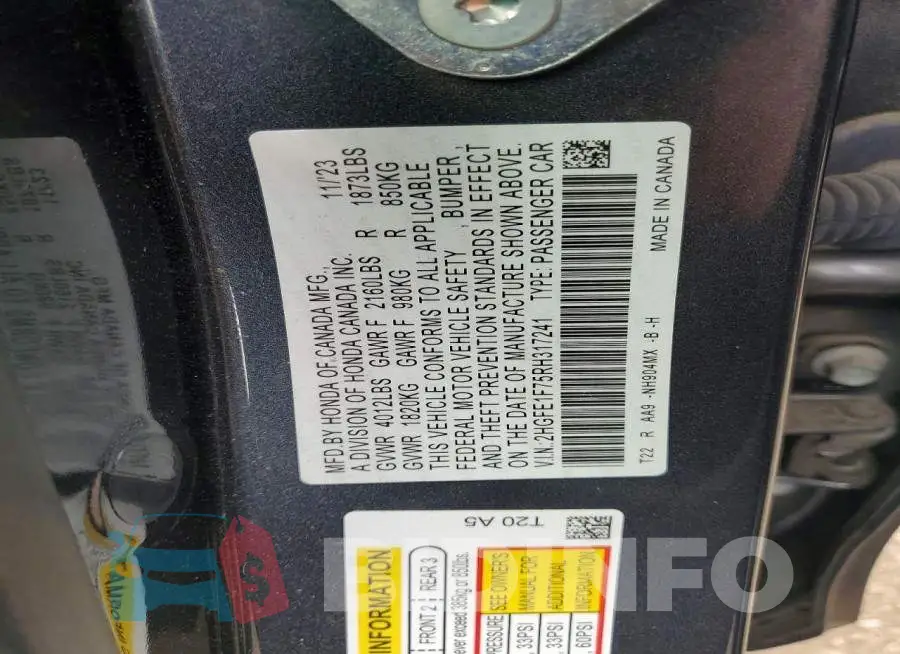 2HGFE1F75RH317241 Photo# 12
