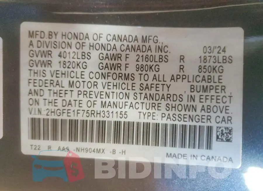 2HGFE1F75RH331155 Photo# 12