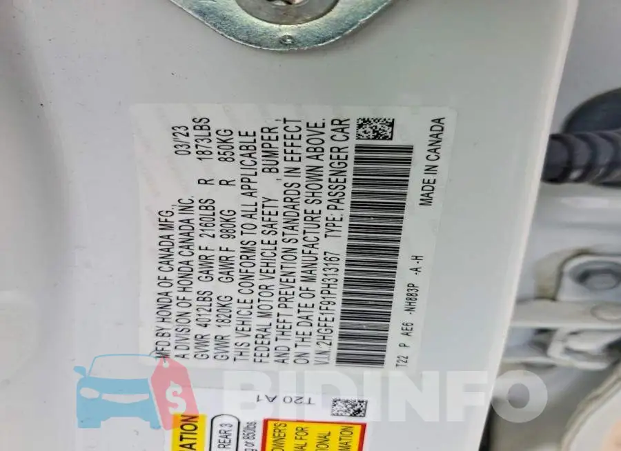 2HGFE1F91PH313167 Photo# 12