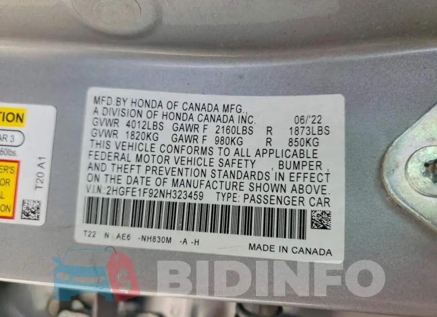 2HGFE1F92NH323459 Photo# 13