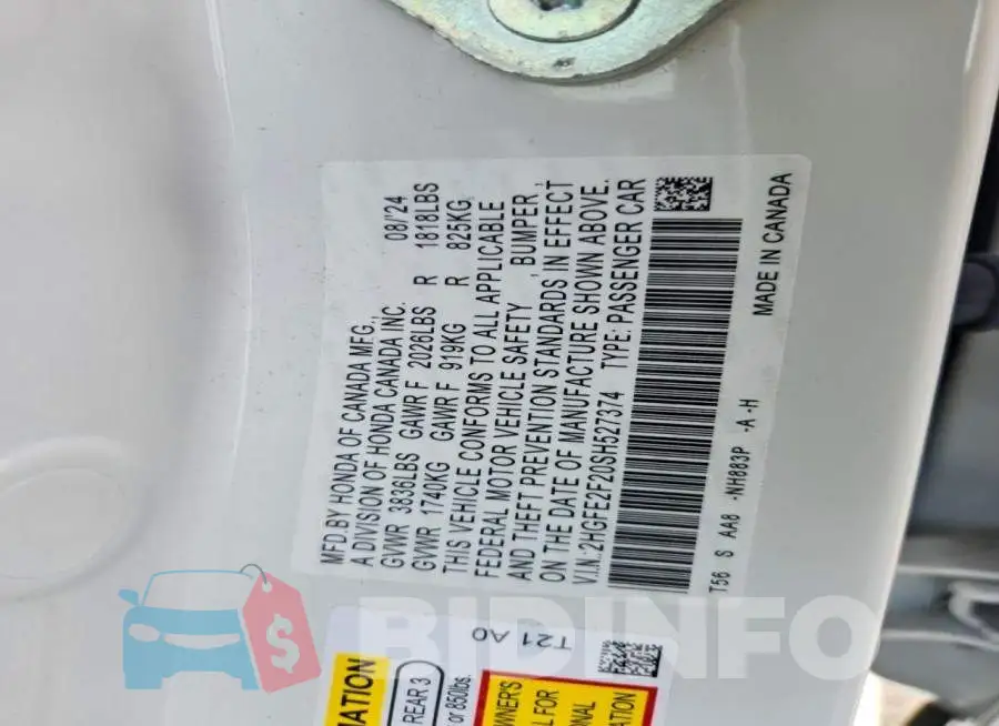2HGFE2F20SH527374 Photo# 12