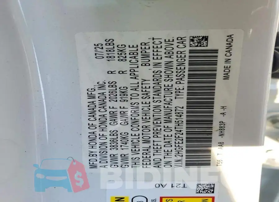 2HGFE2F24TH514872 Photo# 12