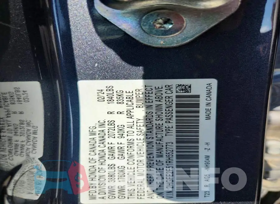 2HGFE2F51RH552773 Photo# 12