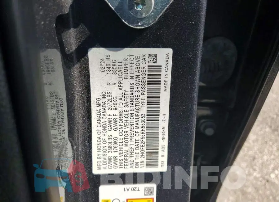 2HGFE2F55RH553053 Photo# 13