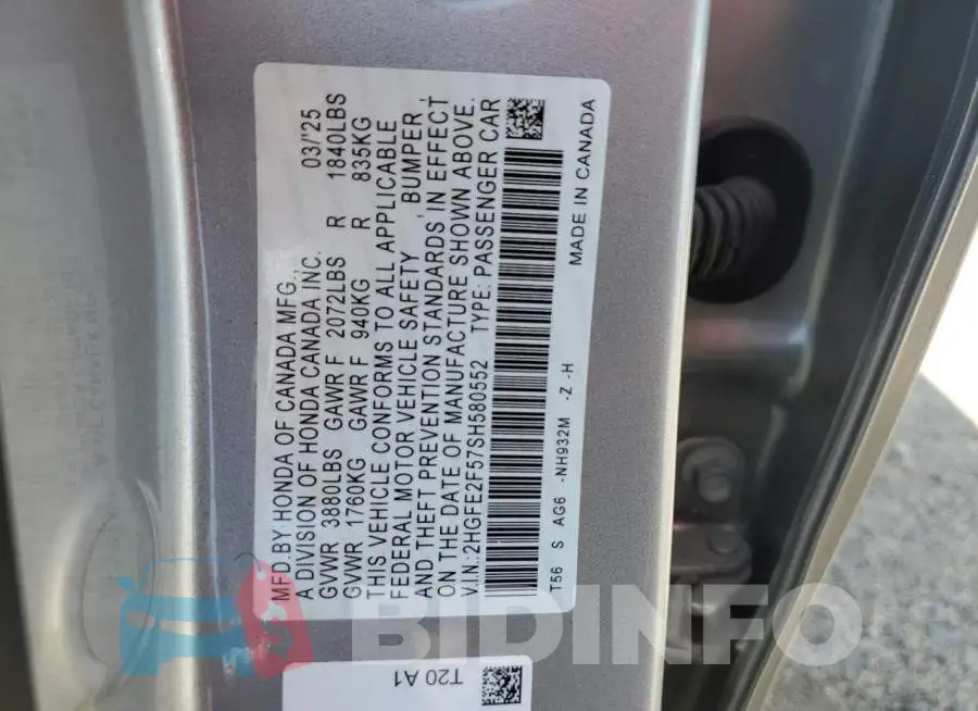 2HGFE2F57SH580552 Photo# 13
