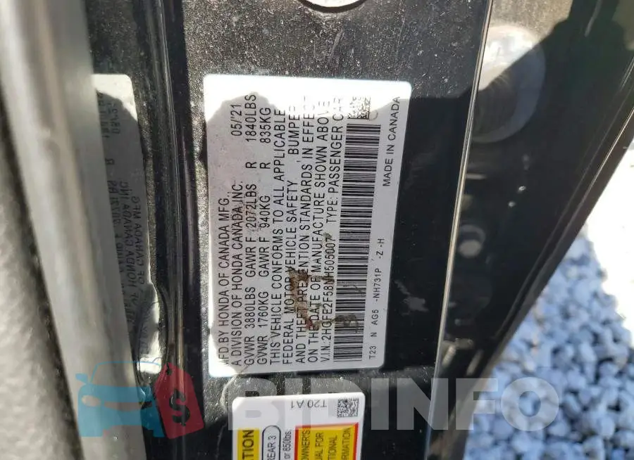 2HGFE2F58NH505007 Photo# 12