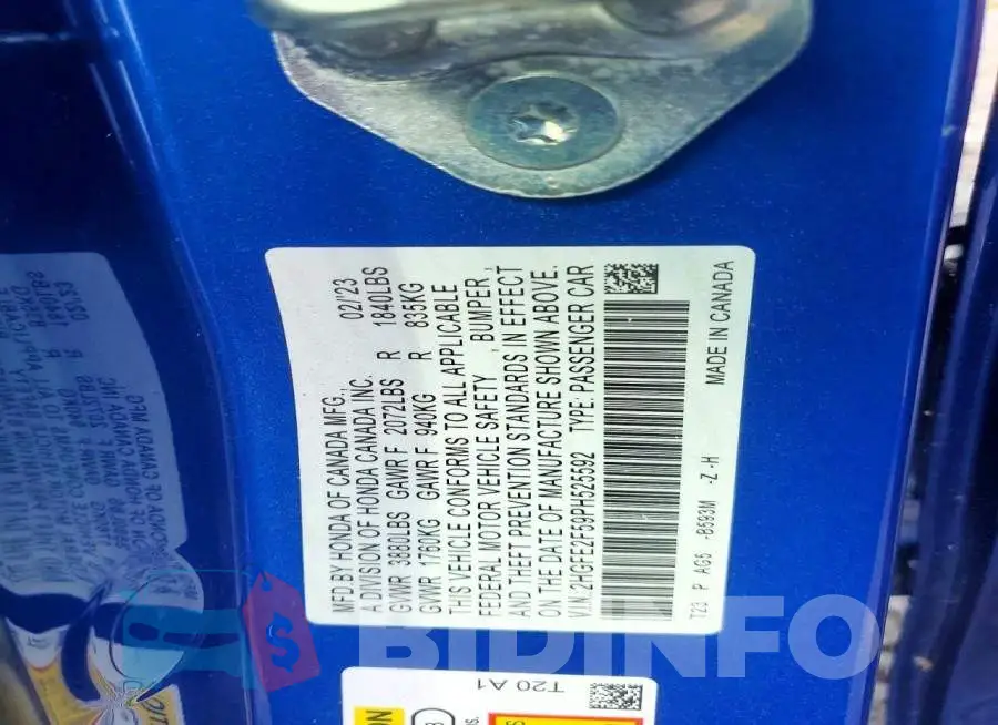 2HGFE2F59PH525592 Photo# 12