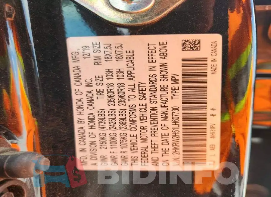2HKRW2H51LH607730 Photo# 14
