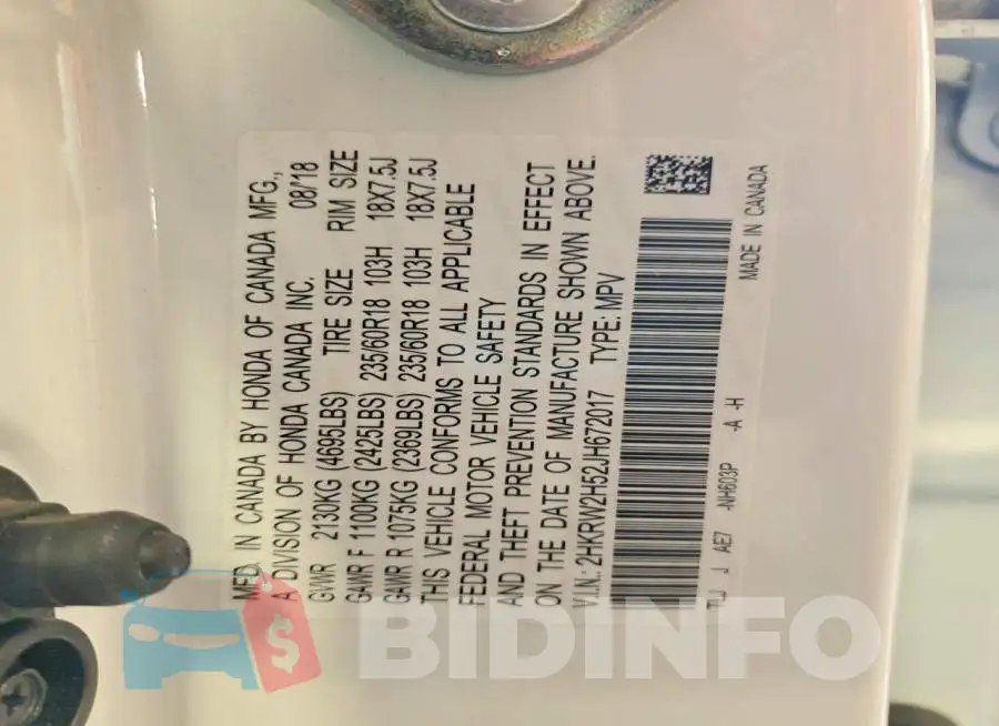 2HKRW2H52JH672017 Photo# 12