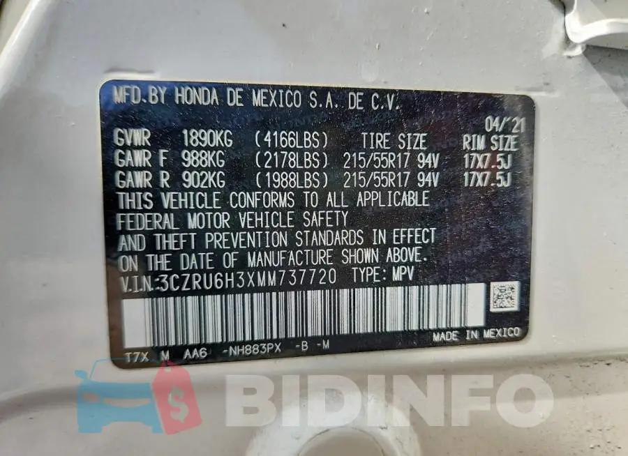 3CZRU6H3XMM737720 Photo# 12