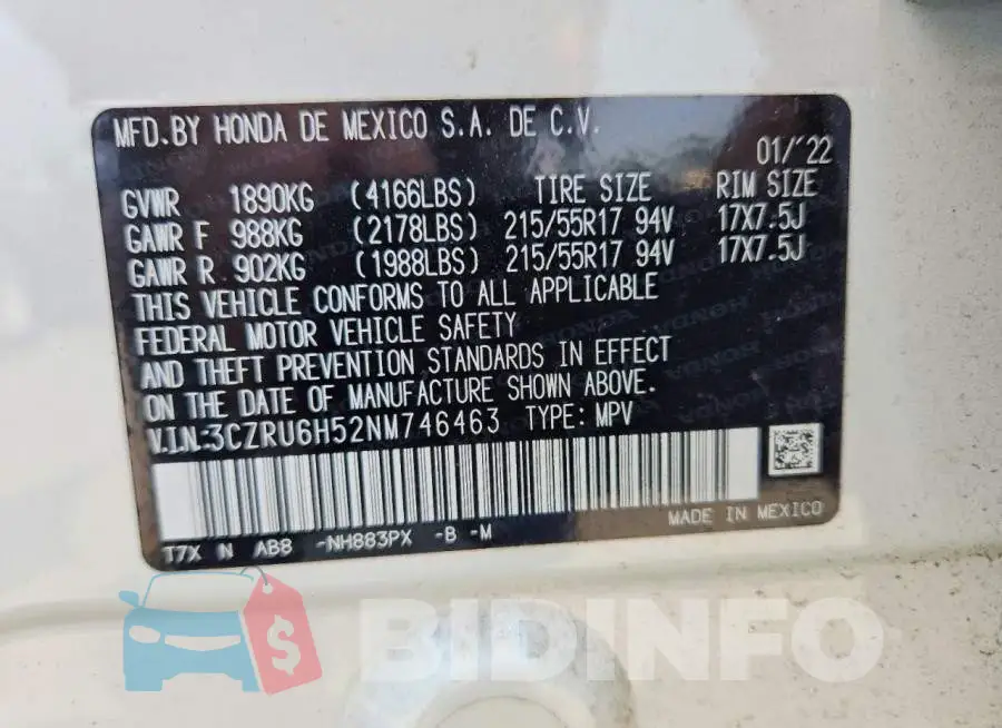 3CZRU6H52NM746463 Photo# 13