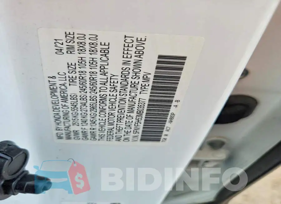 5FNYF5H53MB035377 Photo# 13