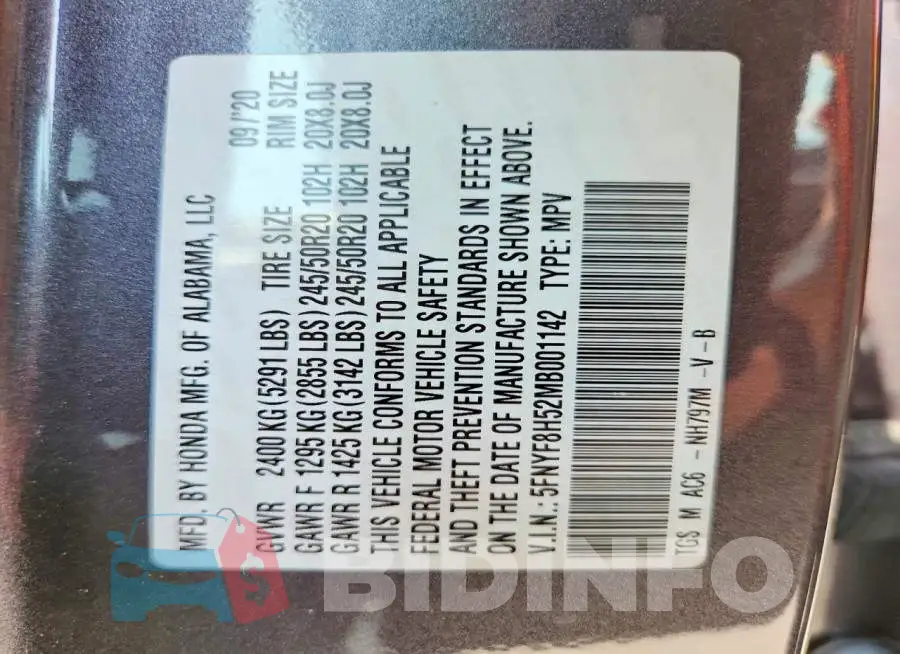 5FNYF8H52MB001142 Photo# 13