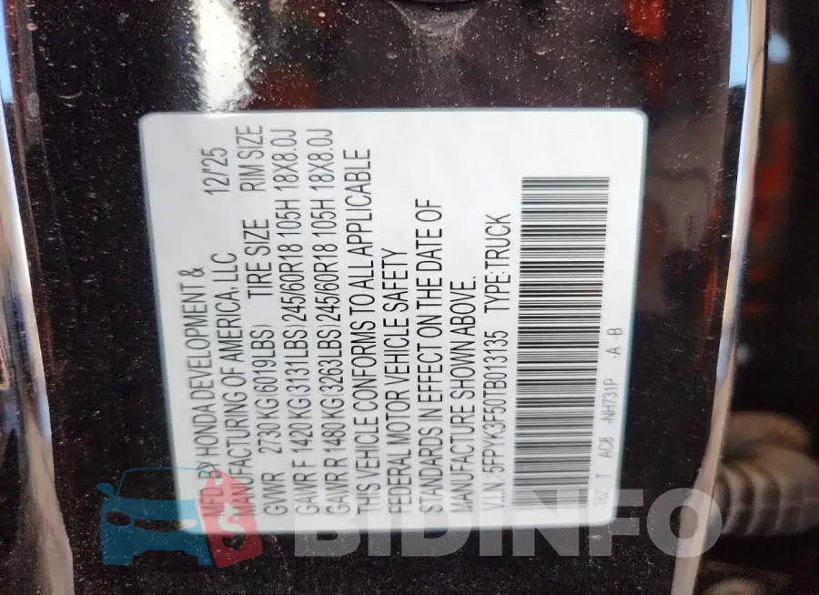 5FPYK3F50TB013135 Photo# 12