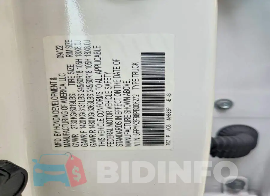 5FPYK3F88PB006272 Photo# 12