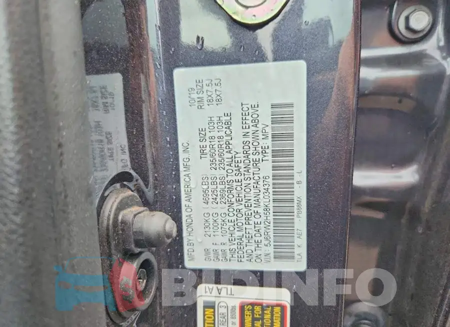 5J6RW2H58KL034376 Photo# 12