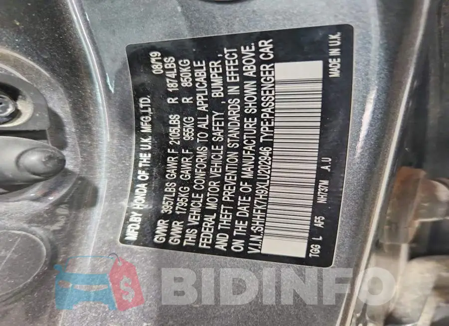 SHHFK7H9XLU202946 Photo# 12