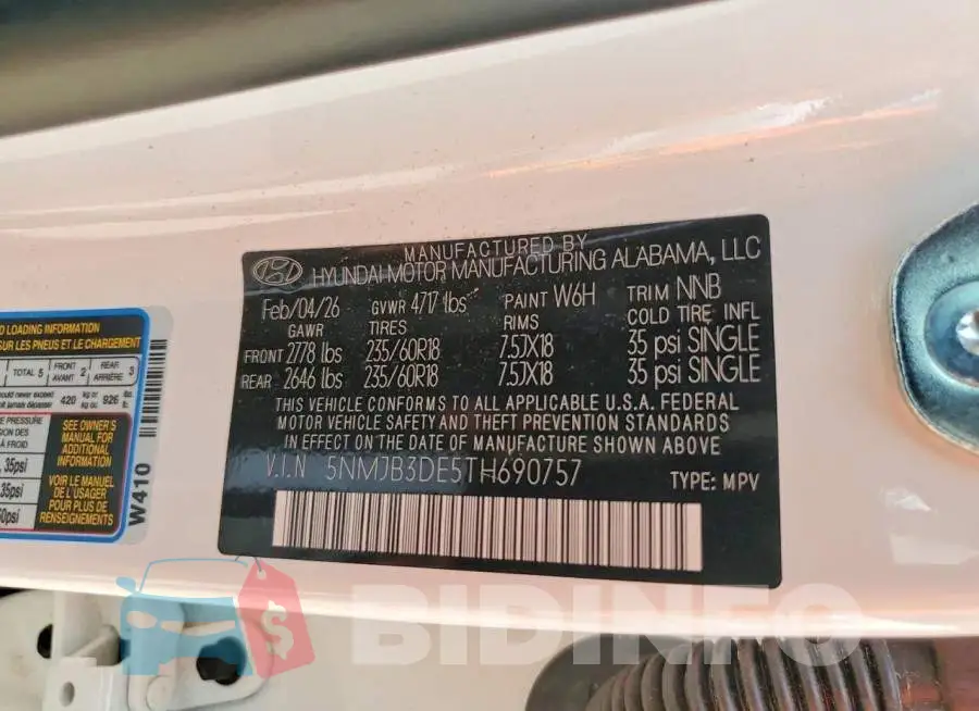 5NMJB3DE5TH690757 Photo# 13