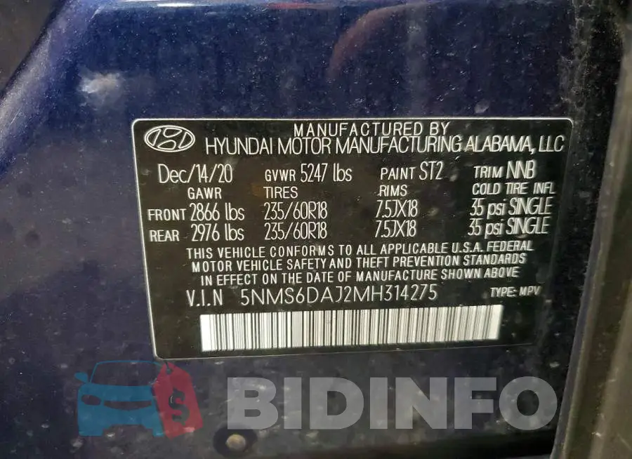 5NMS6DAJ2MH314275 Photo# 13