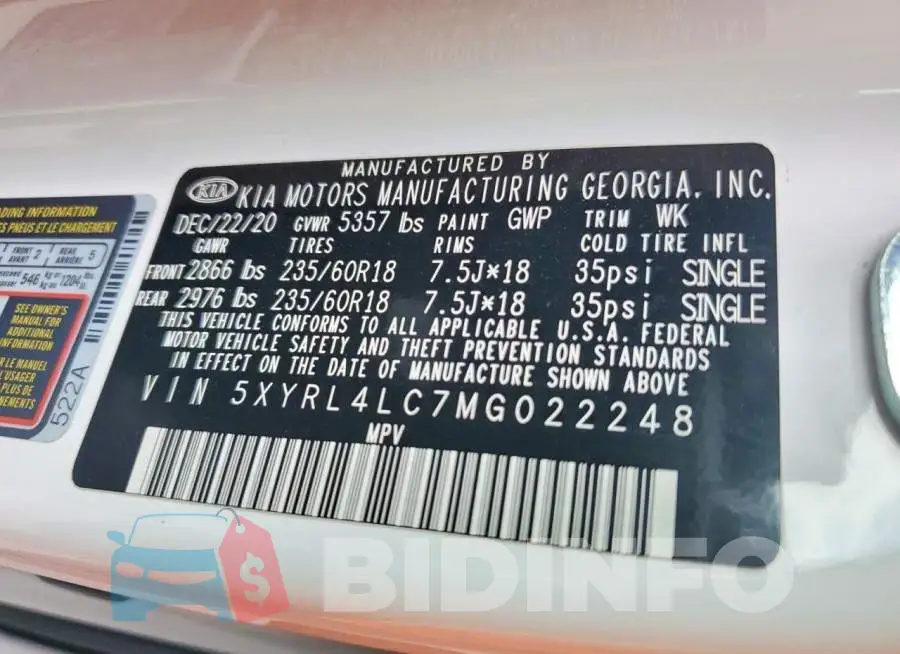 5XYRL4LC7MG022248 Photo# 13